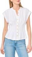 CeCe Pintuck Corset Waist Button-Up Top