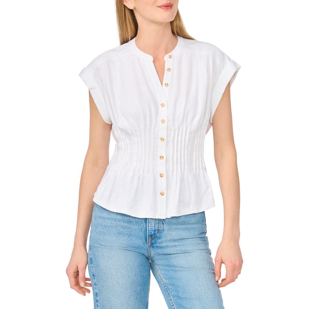 Cece Pintuck Corset Waist Button-up Top In Multi