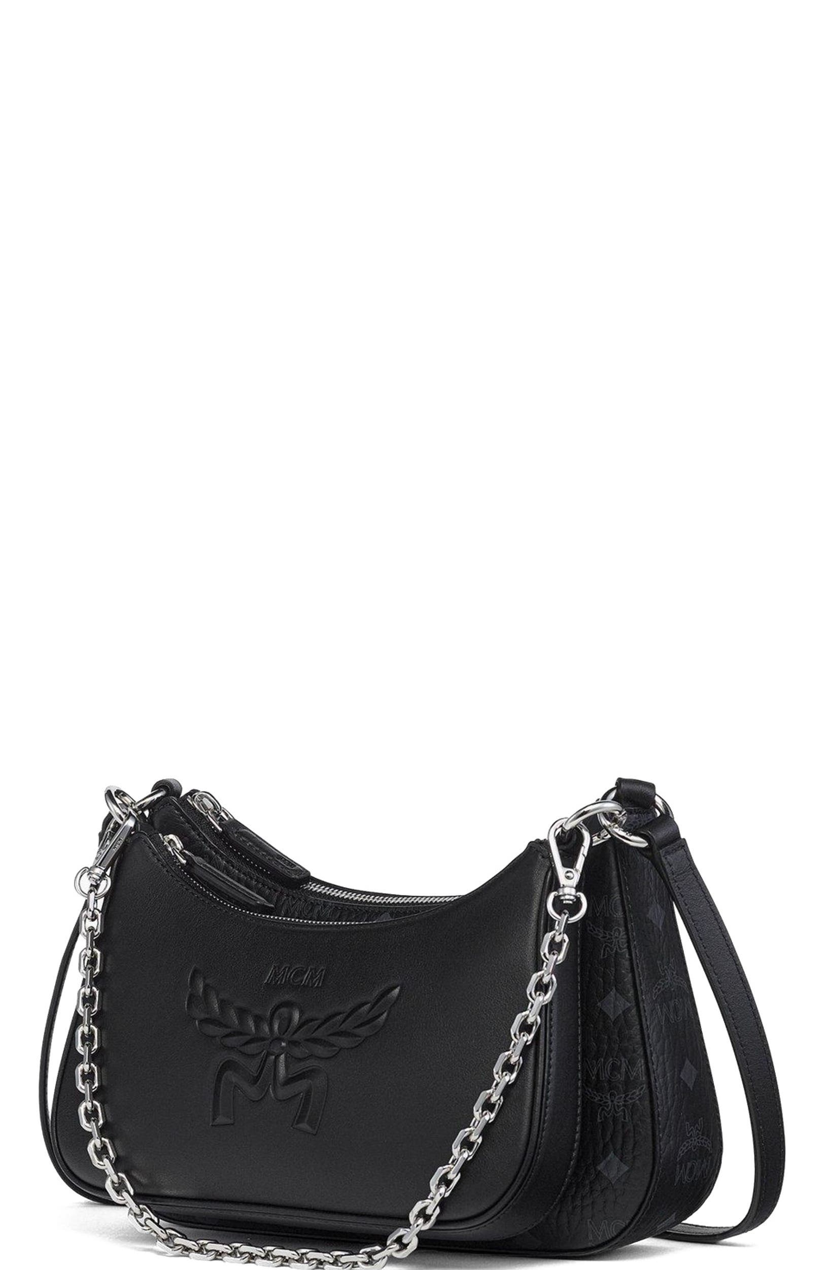 MCM Aren Duo Hobo in Visetos, Alternate, color, Black