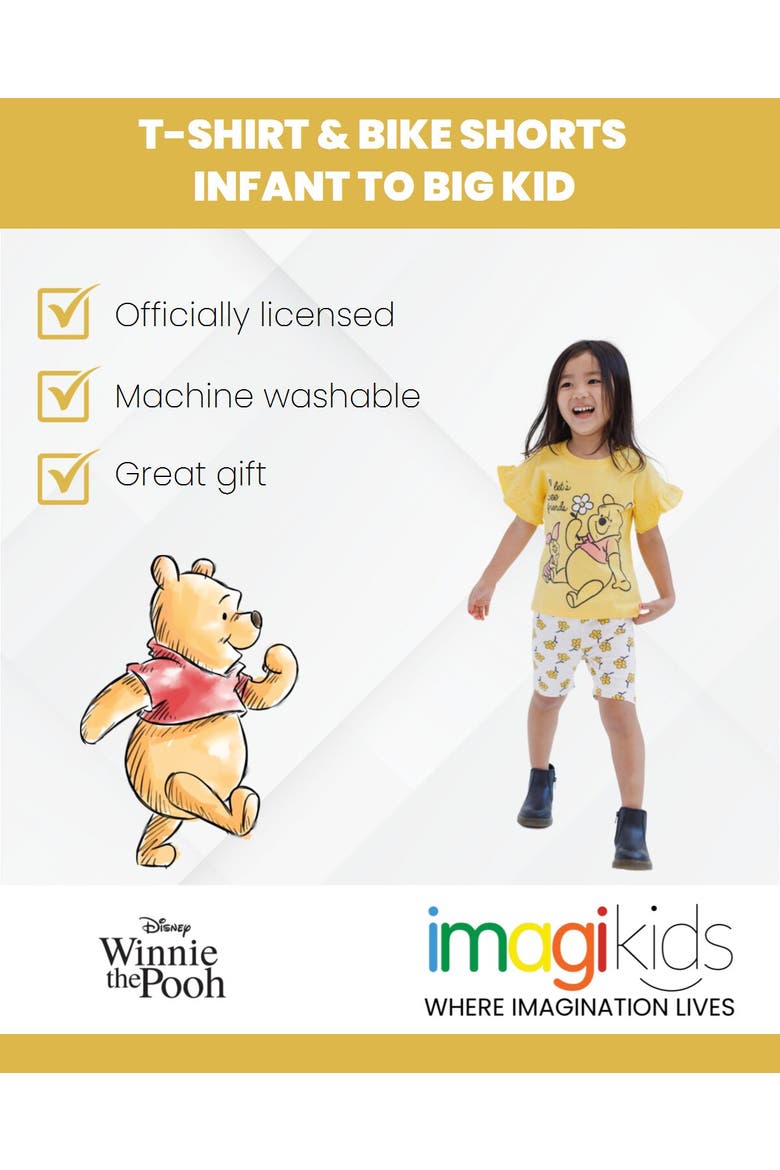 Moana 2-Piece T-Shirt and Bike Shorts Set, Alternate, color, Pooh Piglet Yellow