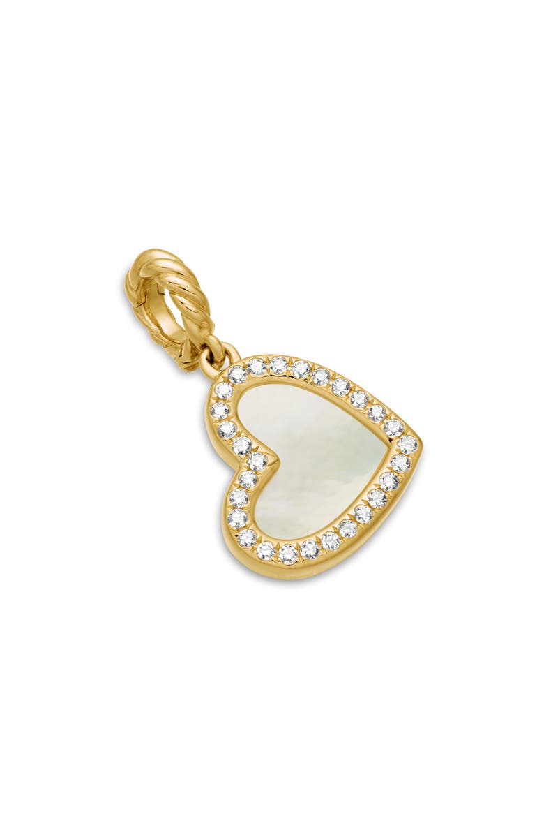 David Yurman Elements Mother of Pearl Heart Amulet in 18K Yellow Gold with Diamonds, Main, color, 
