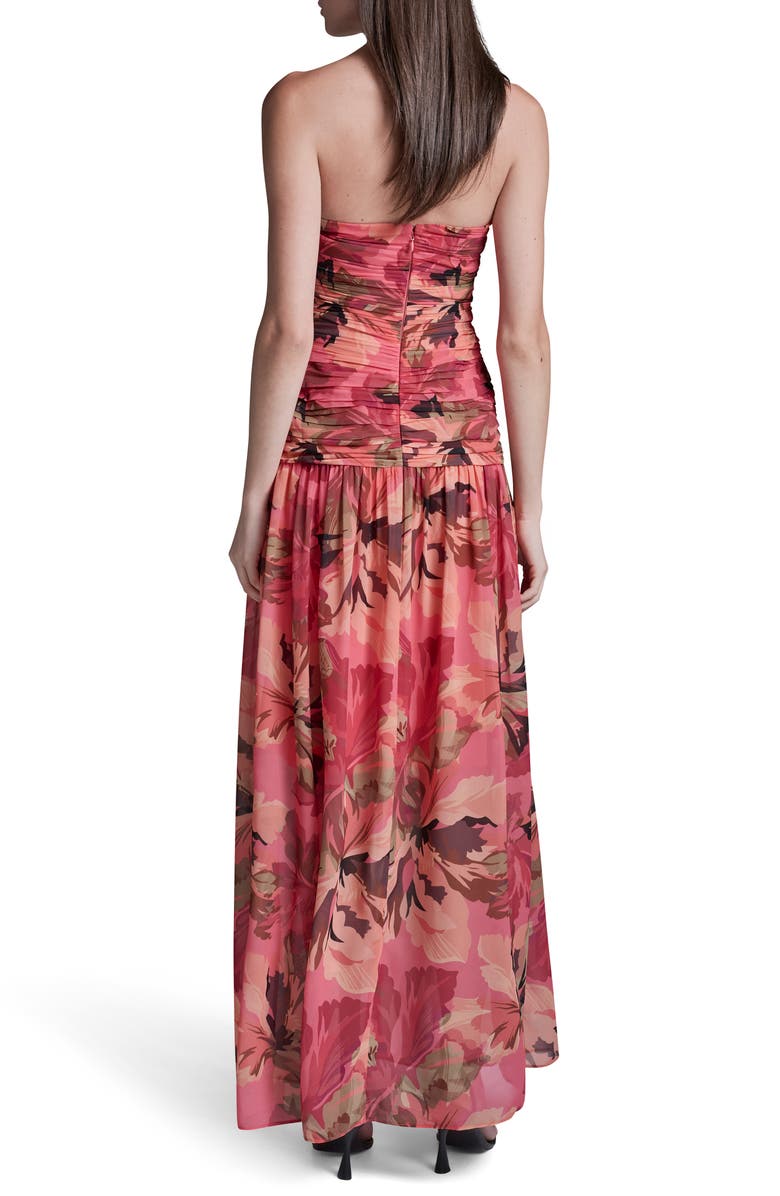 BCBG Strapless Floral Ruched Bodice Maxi Dress, Alternate, color, Bellini Blush Multi