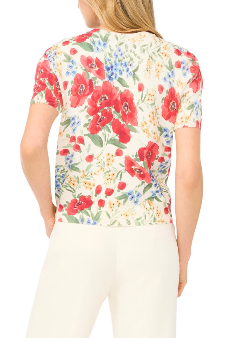Reanna Floral Short Sleeve Cardigan, Alternate, color, NEW IVORY