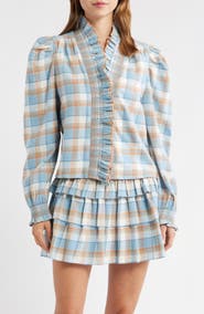 LOVE THE LABEL Zuri Ruffle Trim Cotton Button-Up Top