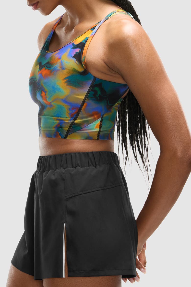 PaceForm Longline Laser Perforated Bra, Alternate, color, Heatmap Print
