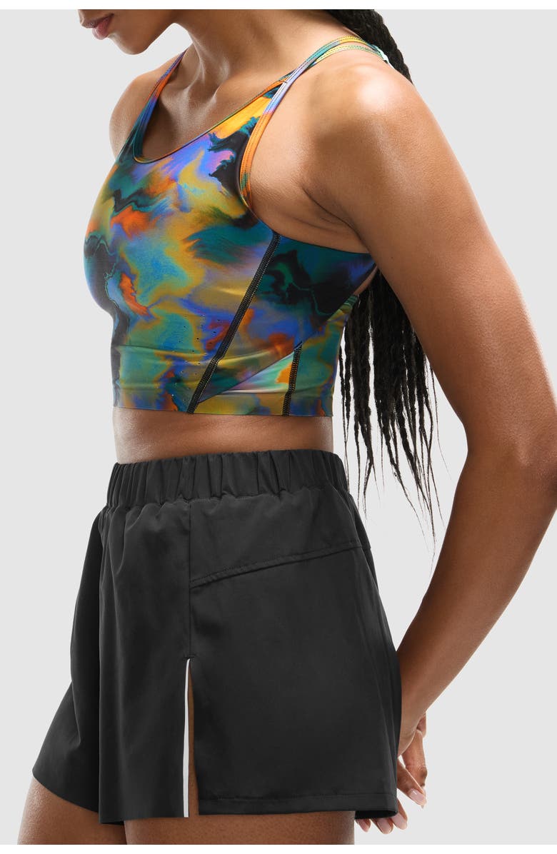 Peloton PaceForm Longline Laser Perforated Bra, Alternate, color, Heatmap Print