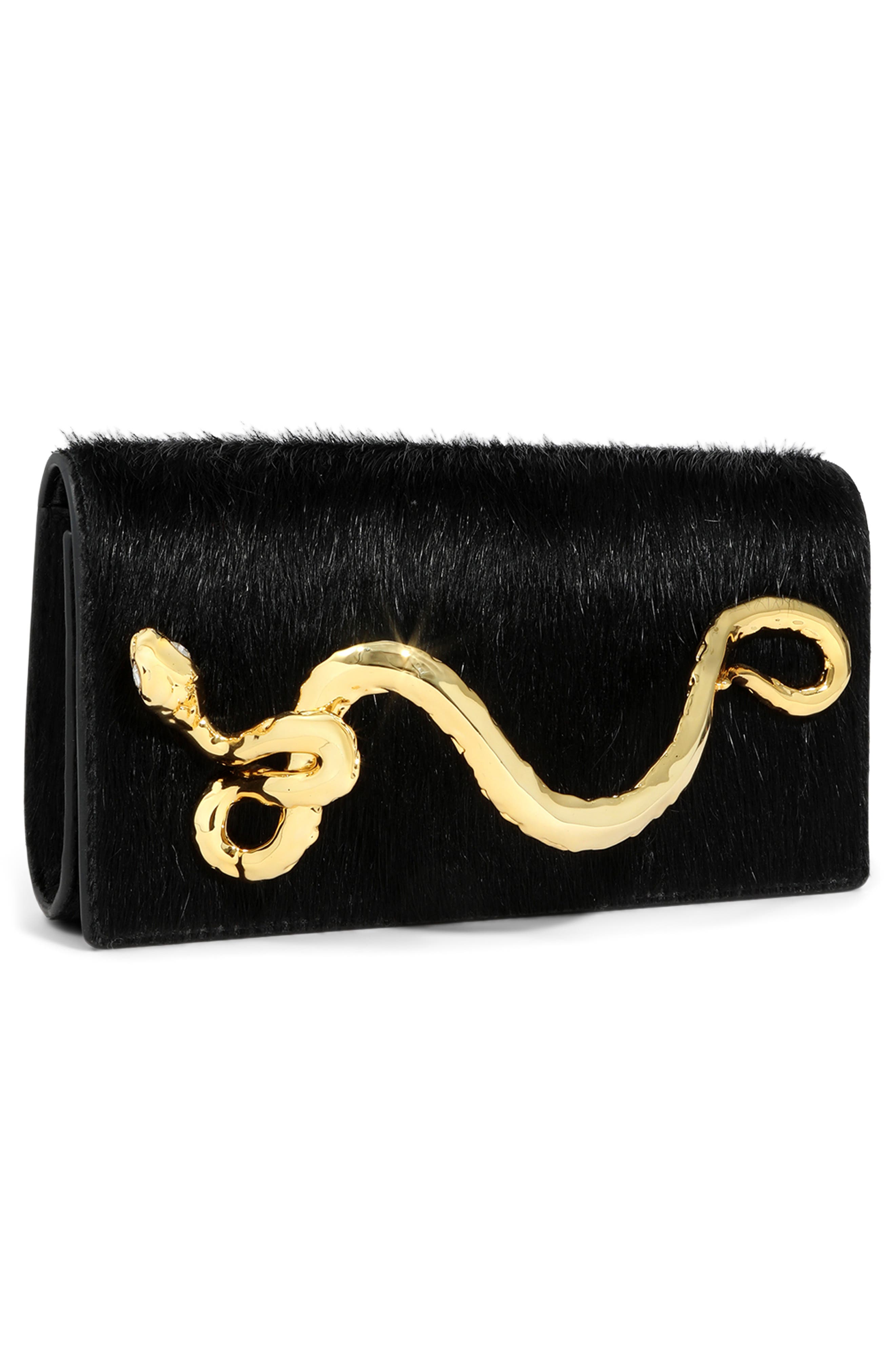 Serpent Calf Hair Clutch, Alternate, color, BLACK