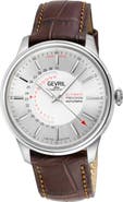 GEVRIL Guggenheim Swiss Automatic Croc Embossed Leather Strap Watch, 44mm