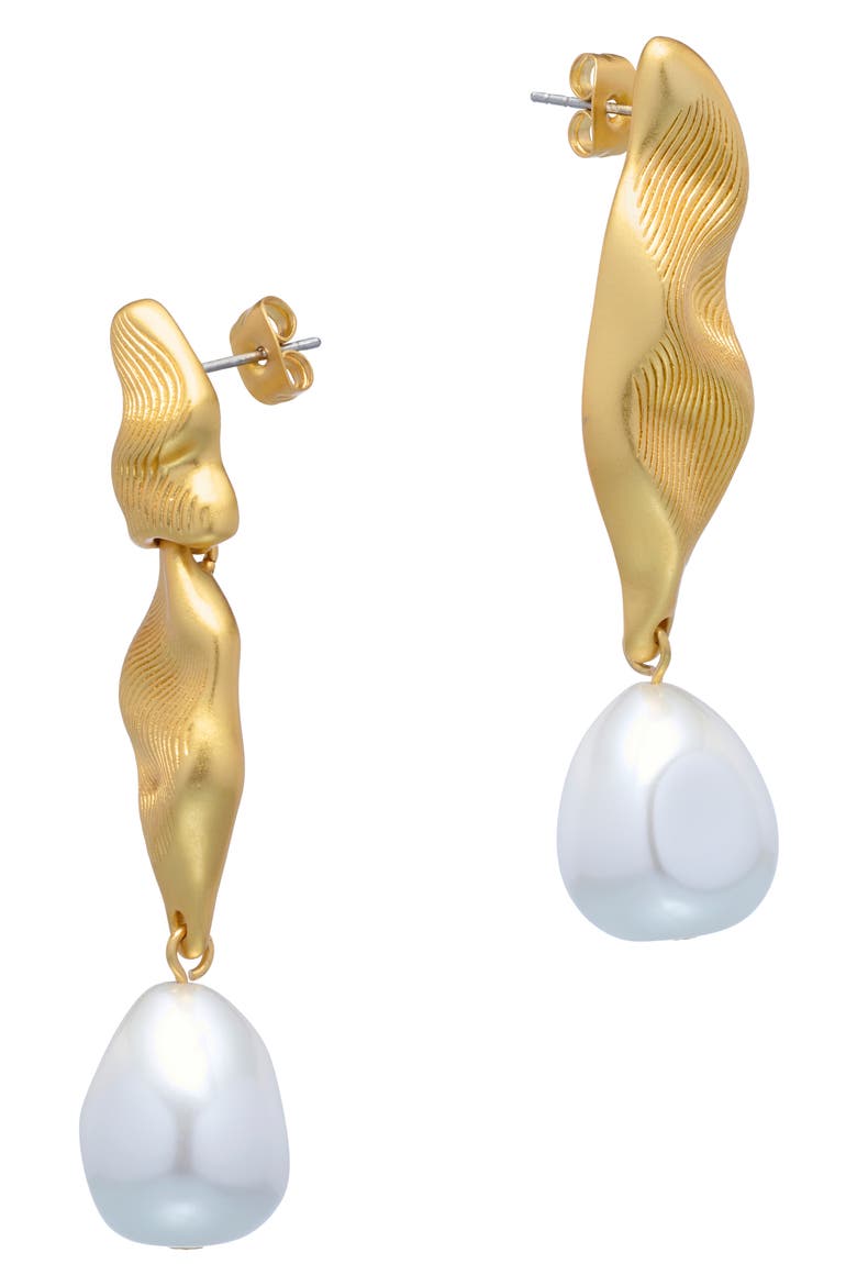 Margot Faux Pearl Mismatched Drop Earrings, Alternate, color, GOLD TONE / PEARL