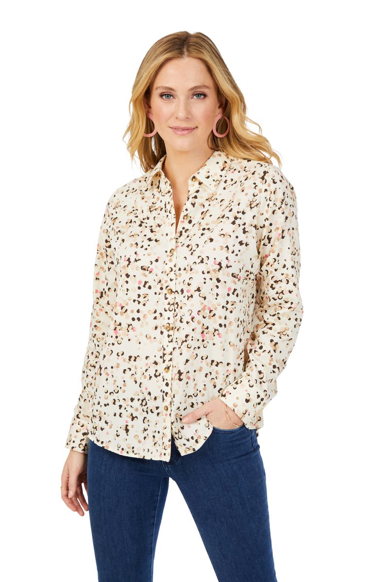 Foxcroft Davis Layer Dots Cotton Button-Up Shirt, Alternate, color, Birch Wood