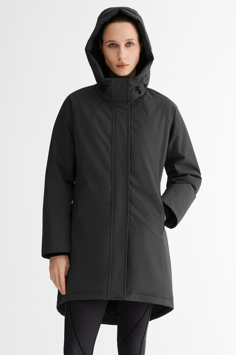 Mid-Length Windproof Parka Coat, Alternate, color, Black