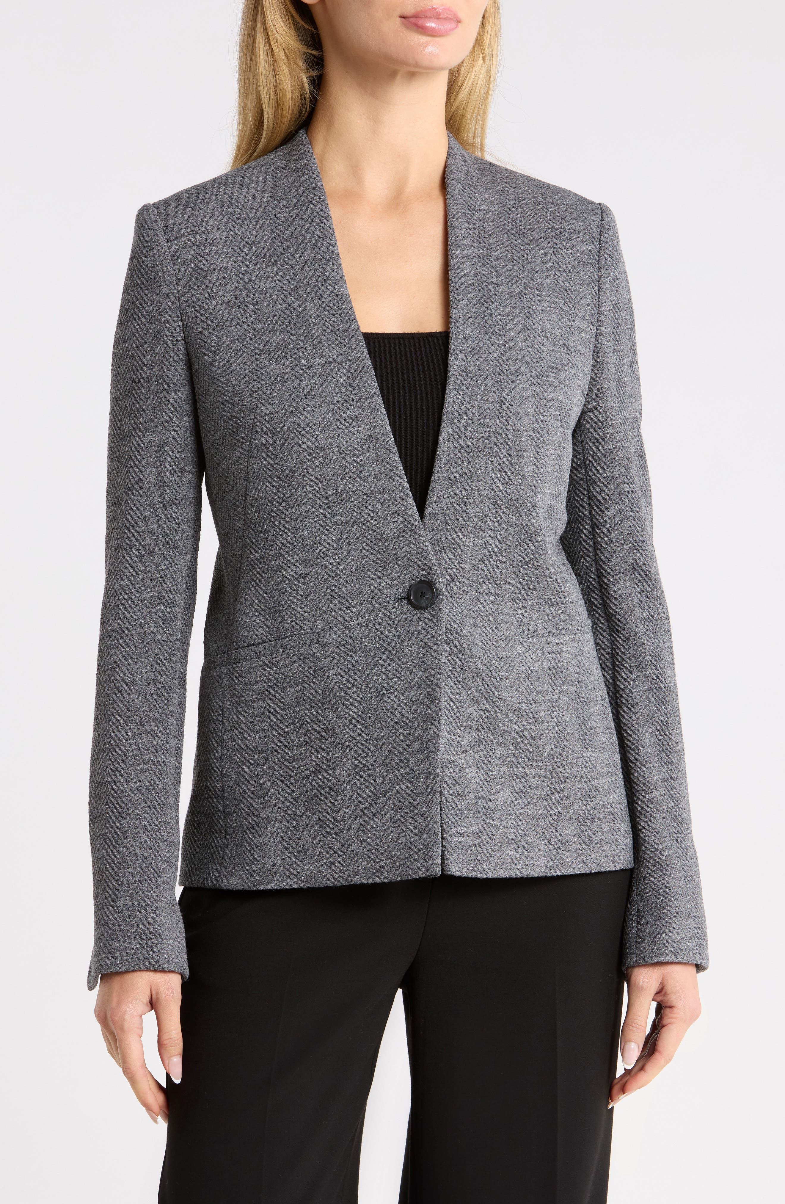 Jemma Collarless Herringbone Blazer