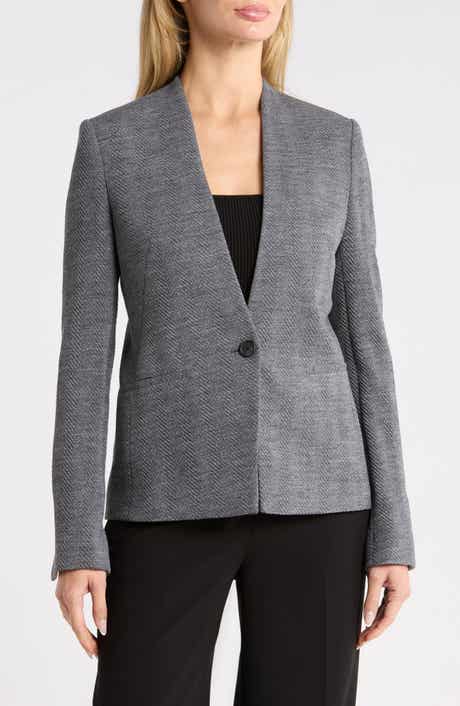 Jemma Collarless Herringbone Blazer