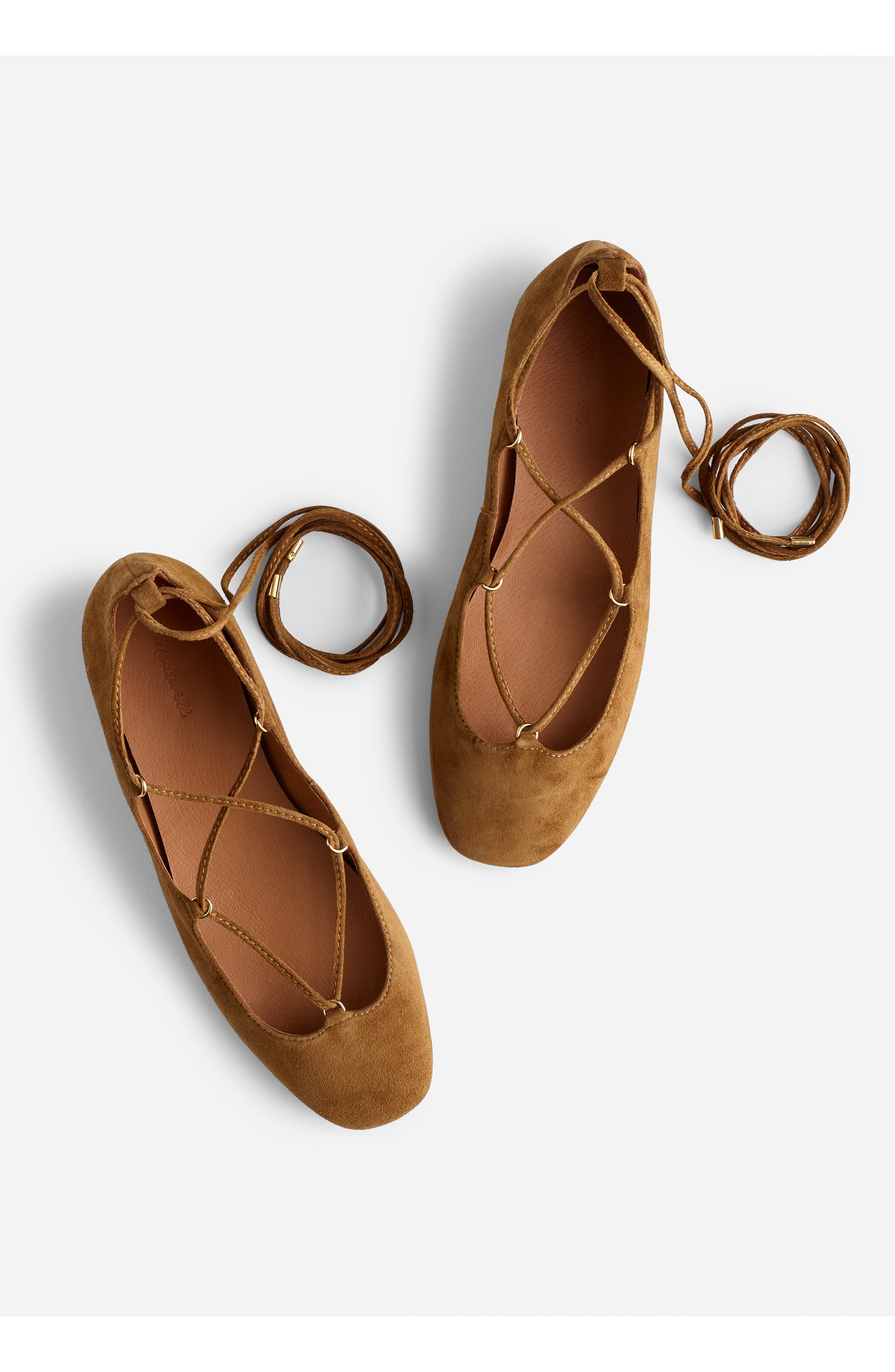 Madewell The Greta Lace-Up Ballet Flat, Alternate, color, Warm Chestnut