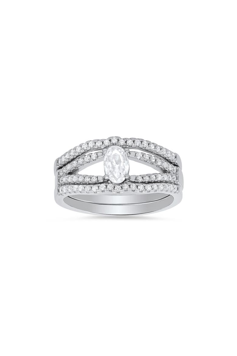 Sterling Silver 3-Piece Oval CZ Ring Set, Main, color, SILVER