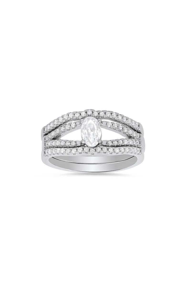 Queen Jewels Sterling Silver 3-Piece Oval CZ Ring Set, Main, color, Silver