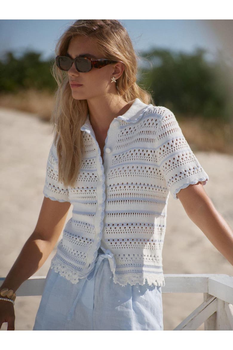 Cotton Blend Stripe Crochet Top, Alternate, color, Ivory