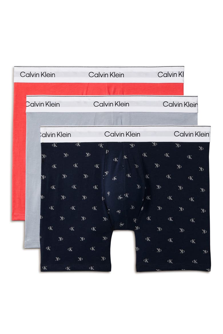 Icon 3-Pack Stretch Cotton Boxer Briefs, Alternate, color, MISTY GREY/ DIAMOND SHORELINE