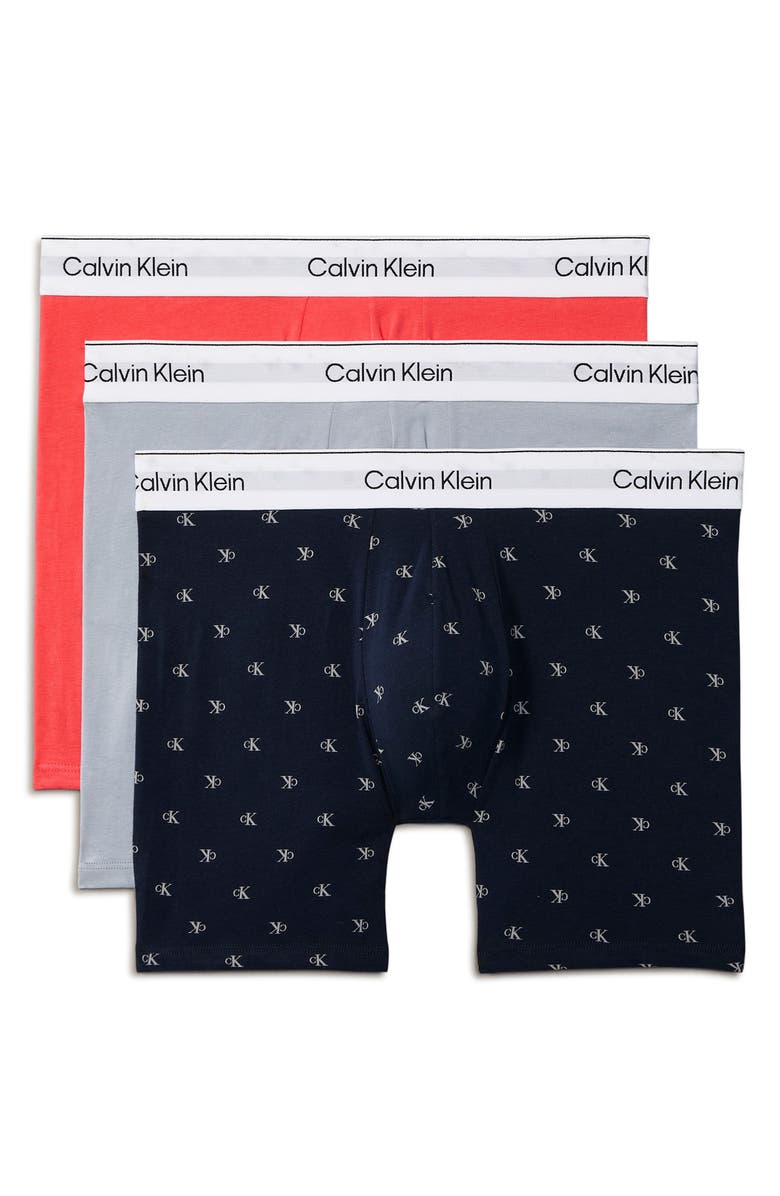 Calvin Klein Icon 3-Pack Stretch Cotton Boxer Briefs, Alternate, color, Misty Grey/ Diamond Shoreline