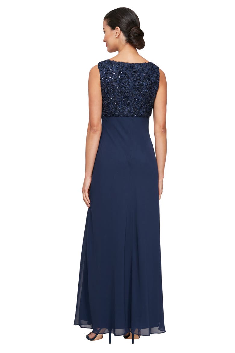 Sequin Soutache Lace Empire Waist Chiffon Gown with Jacket, Alternate, color, NAVY