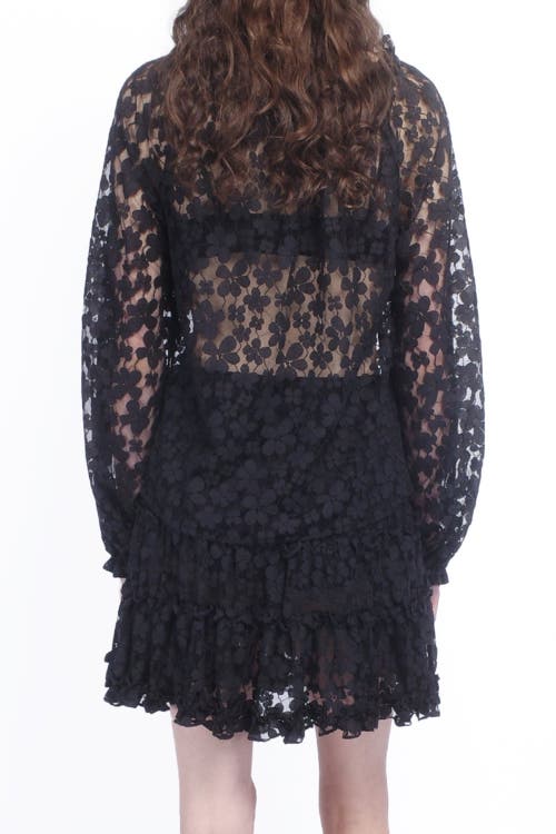 Shop Anna Sui Shadow Blossom Tulle Elastic Lace Blouse In Black