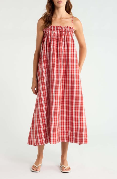 Gerta Plaid Cotton Midi Dress