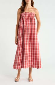 Faithfull the Brand Gerta Plaid Cotton Midi Dress