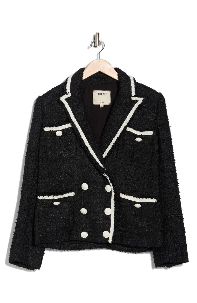 L'AGENCE Alectra Double Breasted Tweed Jacket, Alternate, color, Black/ White
