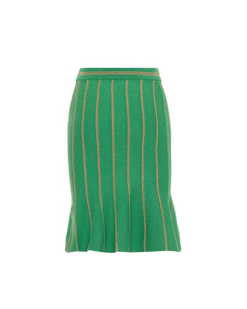 Theo The Label Women's Ersa Shimmer Rib Stripe Tulip Skirt - Green / Gold In Green/gold