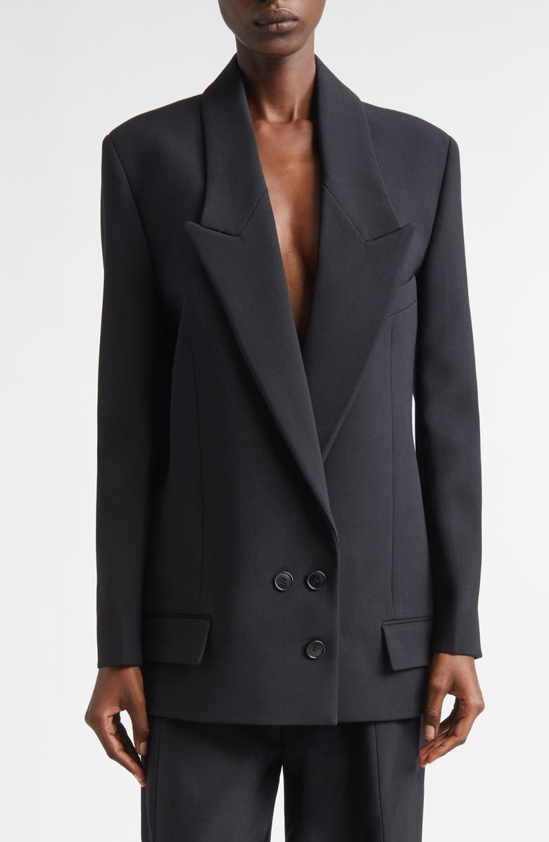 Victoria Beckham Elongated Lapel Detail Double Breasted Jacket, Main, color, Black