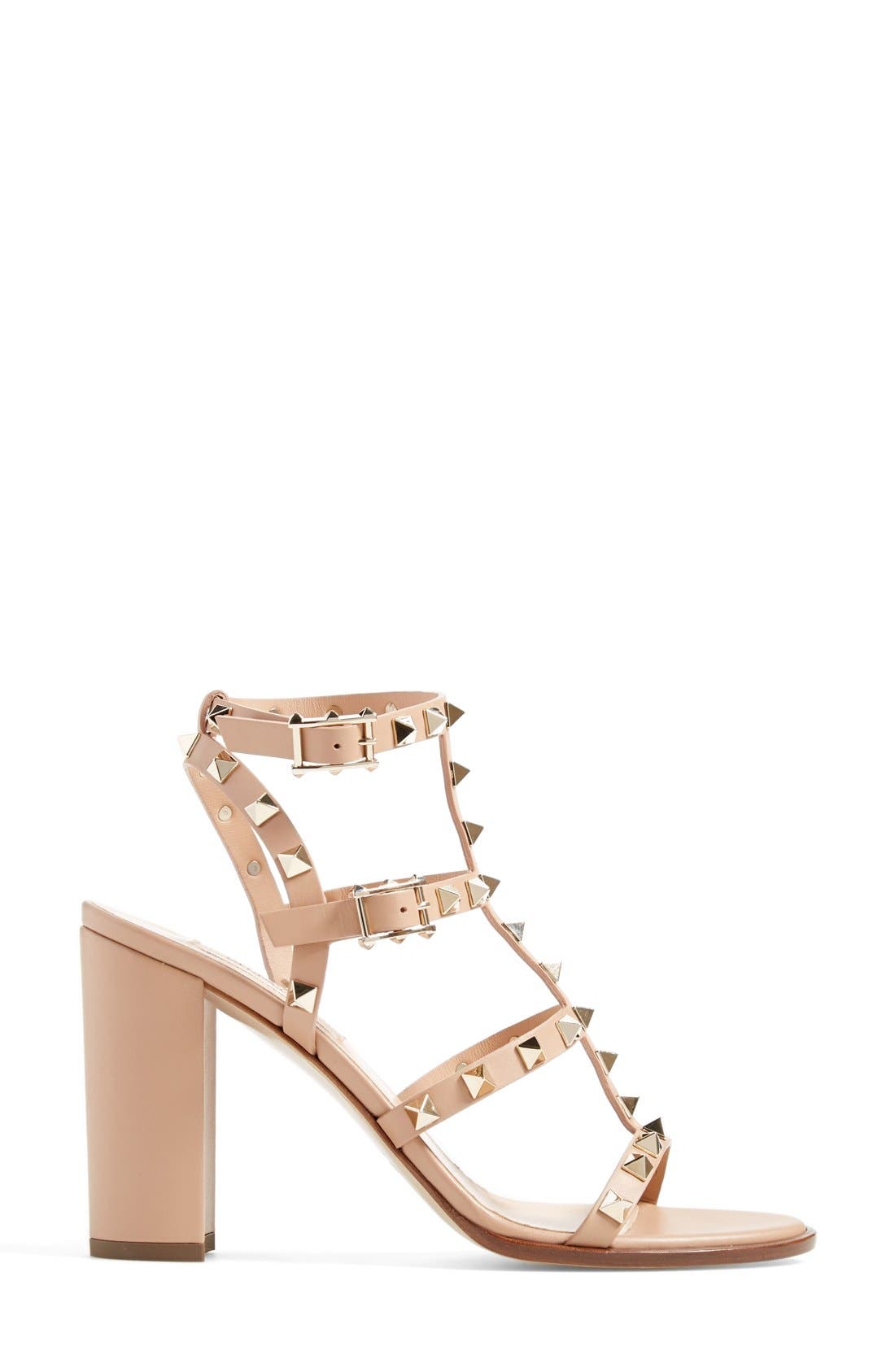 'Rockstud' T-Strap Sandal, Alternate, color, BEIGE LEATHER