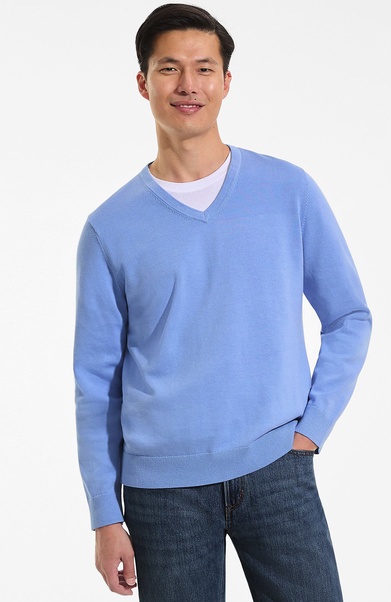 Fine Gauge Cotton V Neck Sweater - image 5