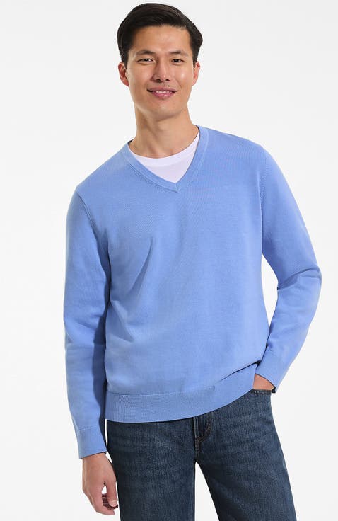 Fine Gauge Cotton V Neck Sweater
