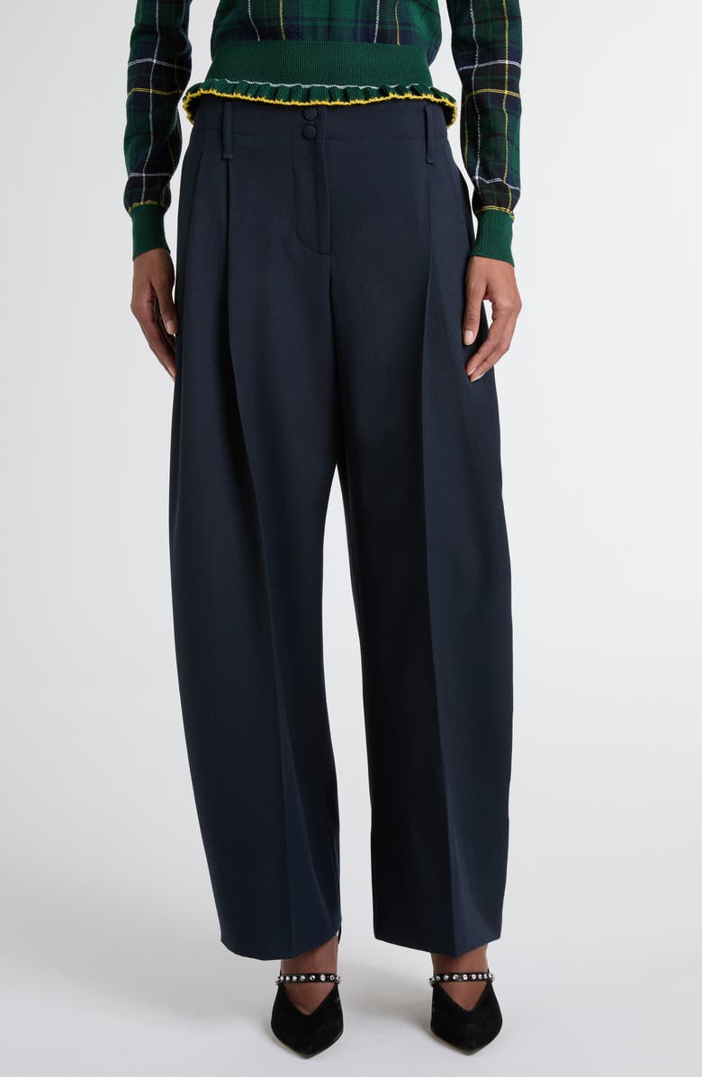 McQueen Pleated High Waist Wide Leg Tailored Wool Trousers, Main, color, Navy