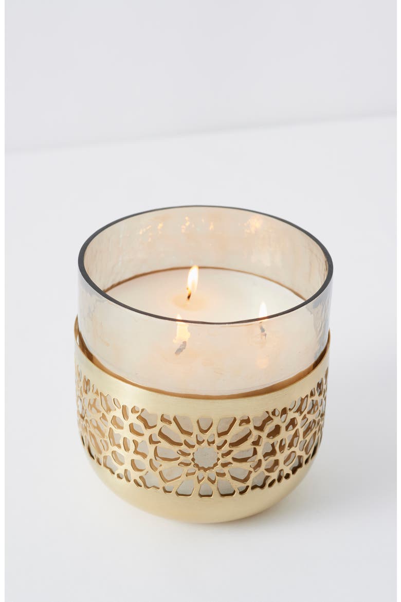 Anthropologie Sparkling Grapefruit Large Laser Cut Floral Candle, Main, color, GOLD