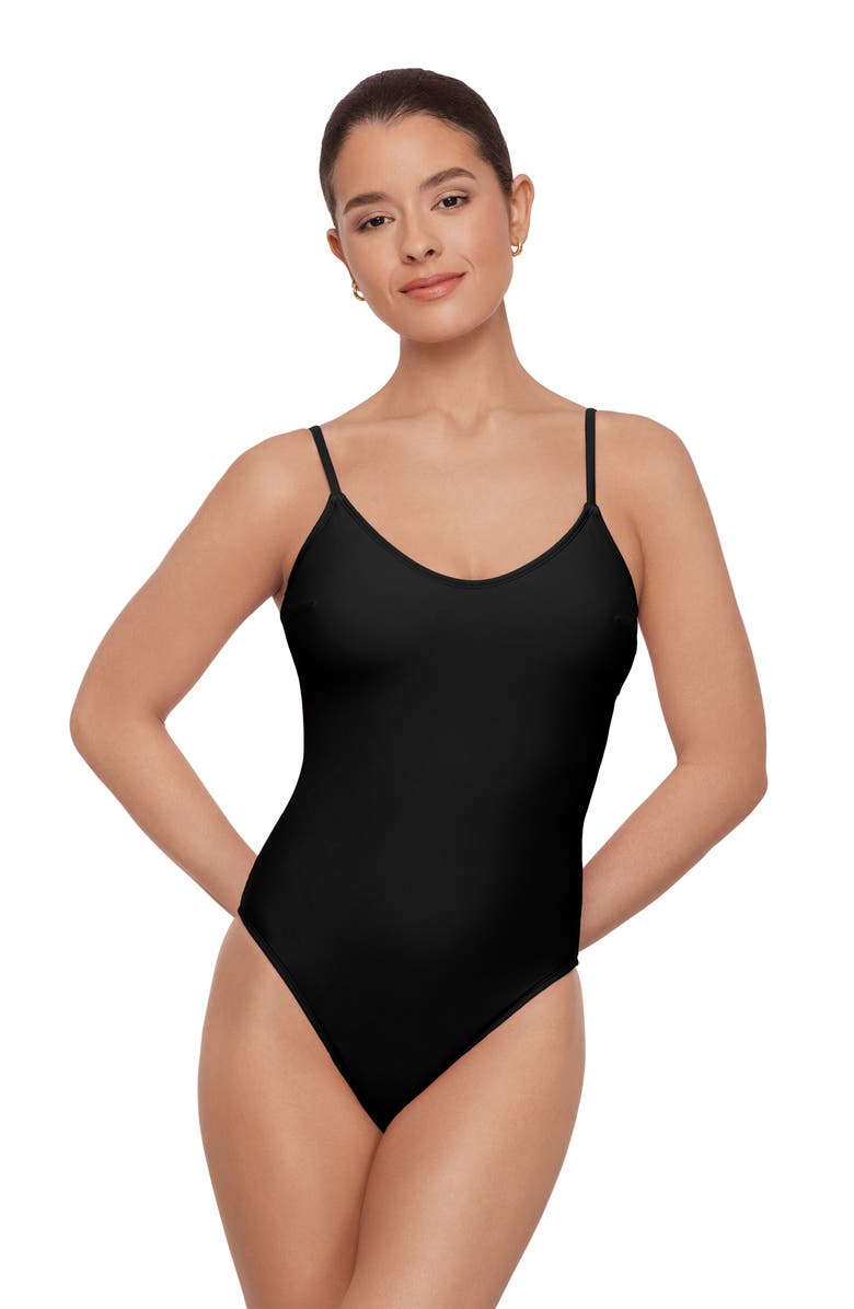 Aqua Green Scoop Neck Open Tie Back One Piece, Main, color, Black