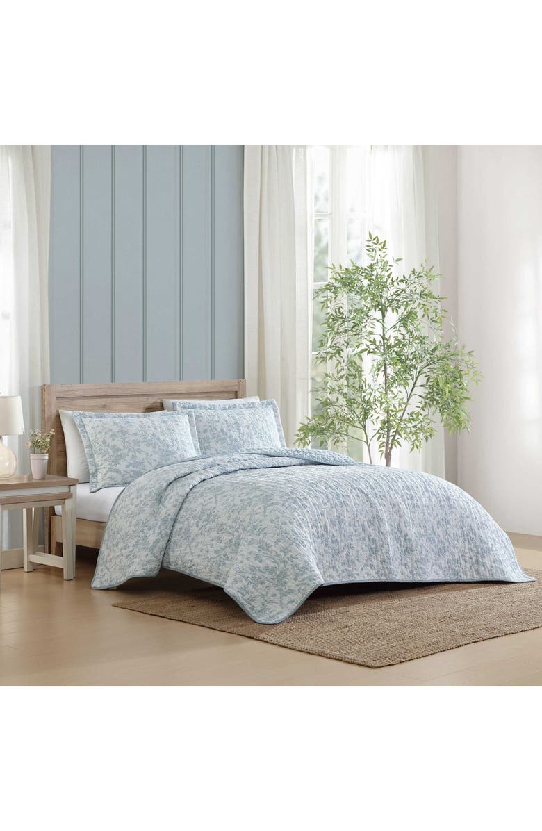 Laura Ashley Amberly Cotton 3-Piece Queen Quilt & Sham Set, Alternate, color, Lt-Pastel Blue