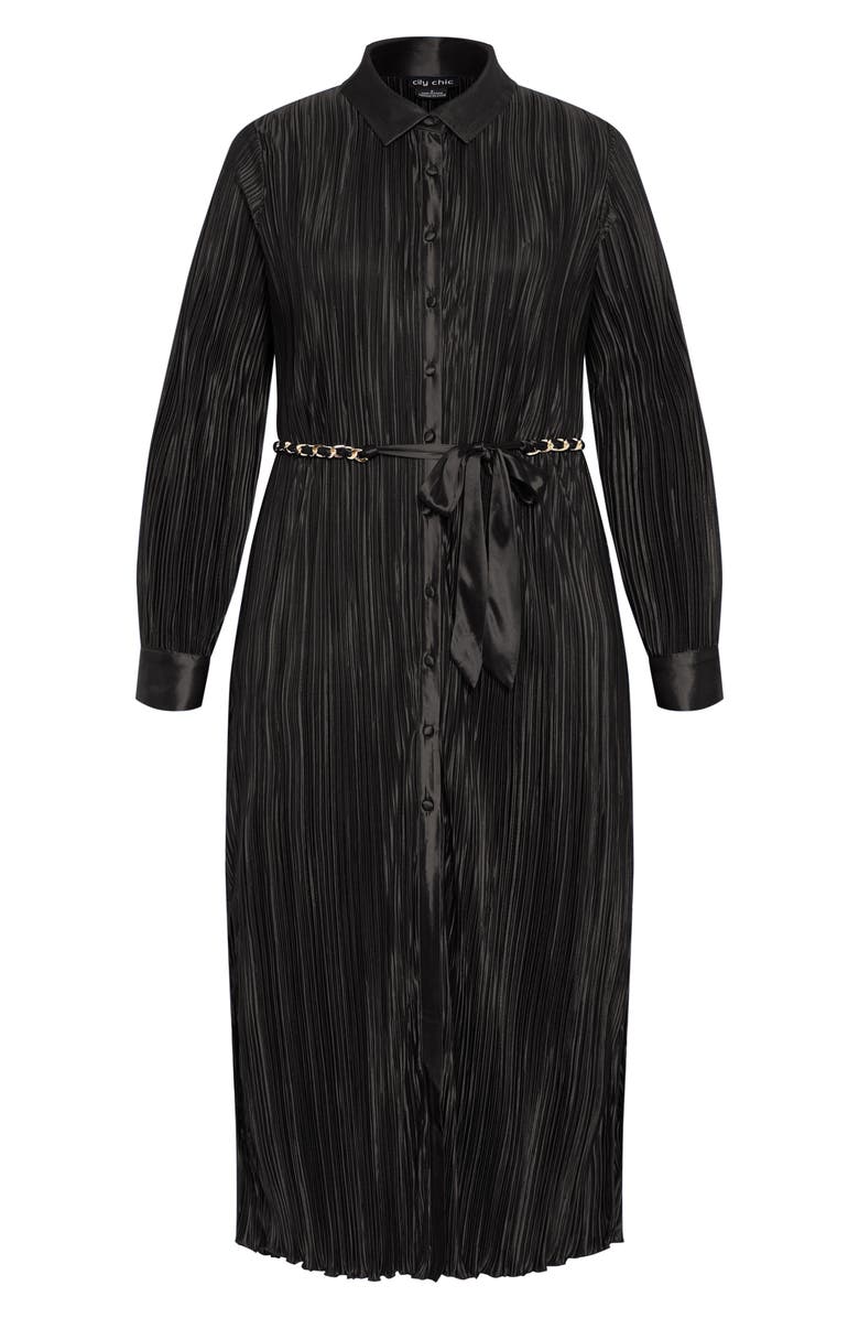 City Chic Andi Long Sleeve Plissé Maxi Shirtdress, Alternate, color, 