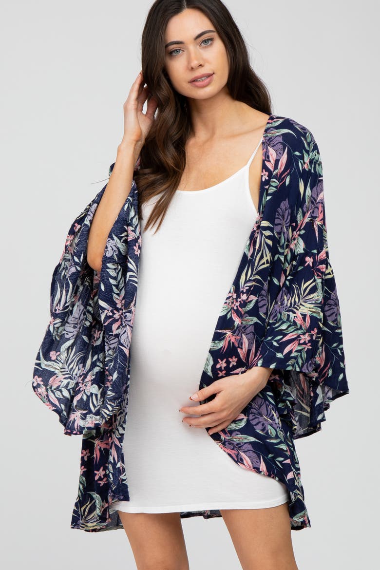 Floral Bell Sleeve Cover Up, Alternate, color, Navy Blue