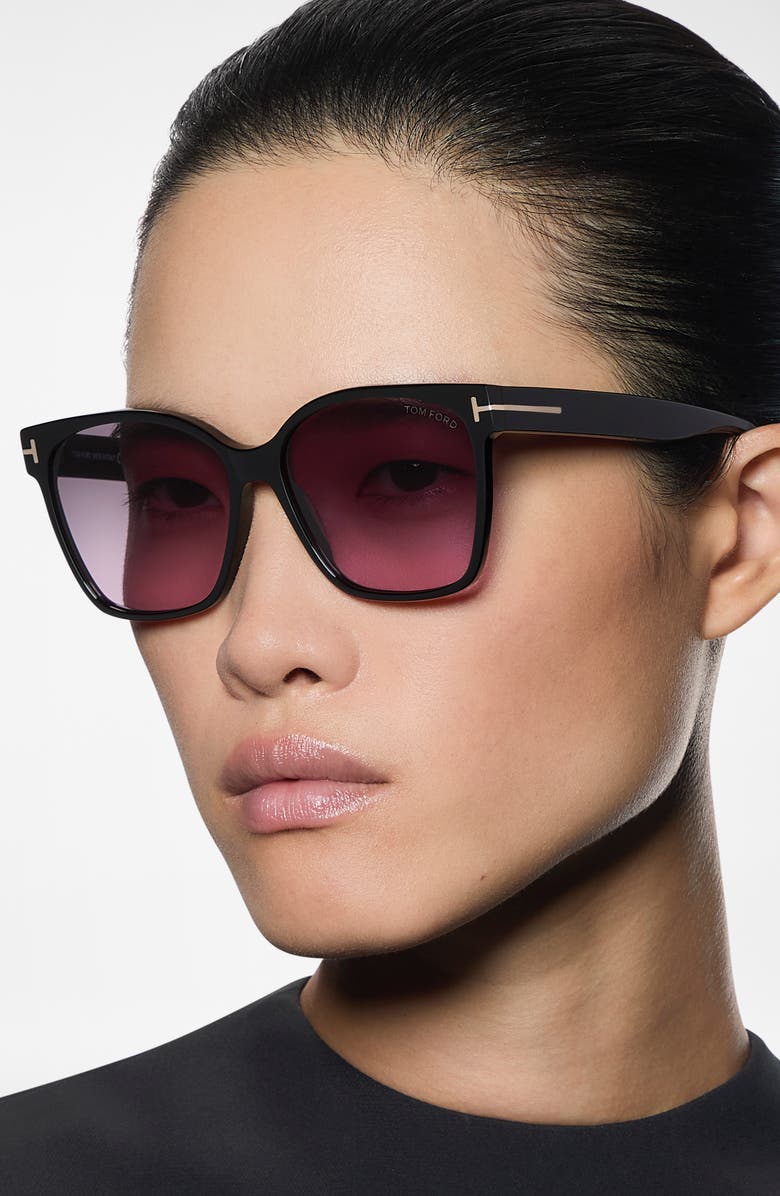 TOM FORD Iris 56mm Gradient Butterfly Sunglasses, Alternate, color, Black / Smoke To Purple Lens