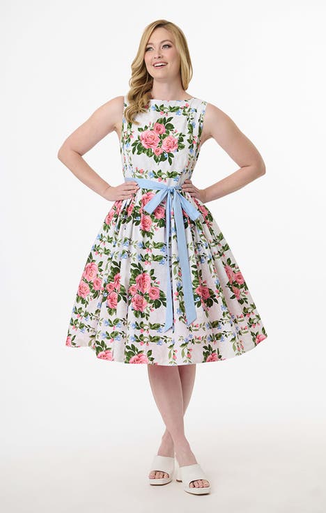 Sleeveless Belted Swing Dress