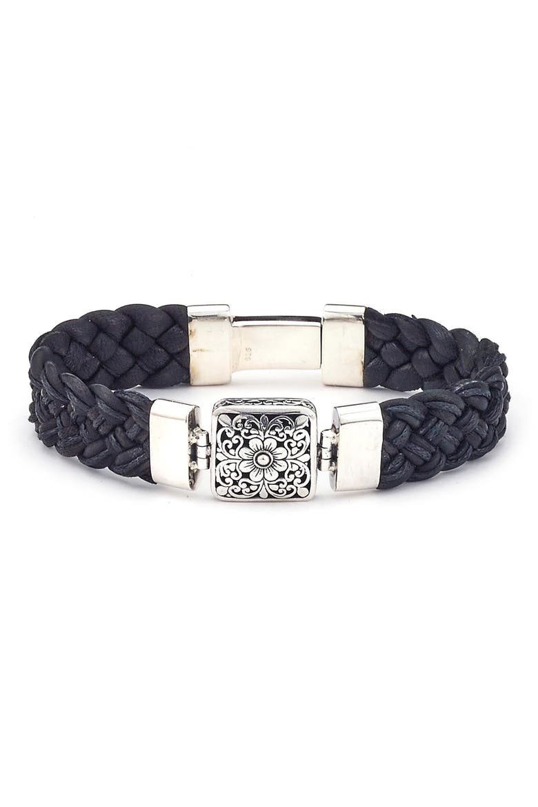Braided Leather Bracelet, Main, color, BLACK