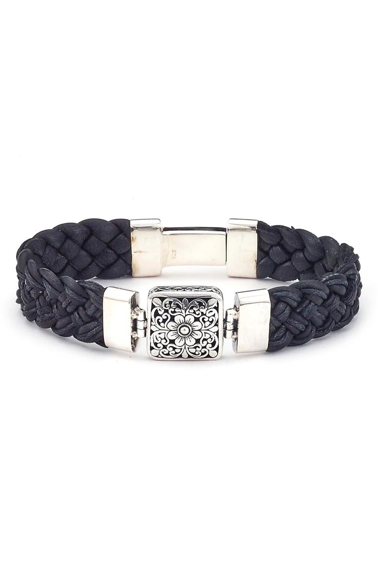 SAMUEL B. Braided Leather Bracelet, Main, color, Black