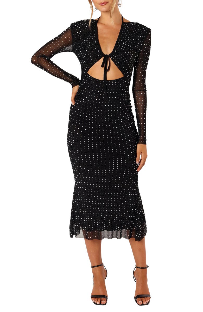 Petal & Pup Salvatore Long Sleeve Midi Dress, Main, color, Black