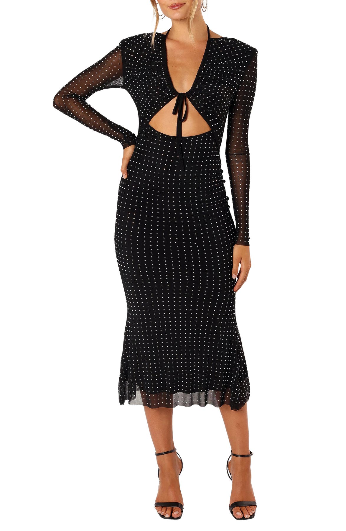 Petal and Pup Salvatore black long-sleeve midi dress with sheer mesh sleeves