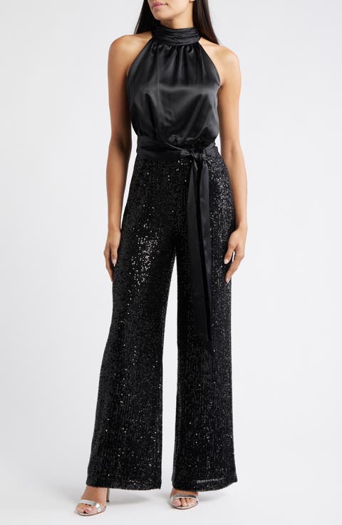 Mixed Media Satin & Sequin Jumpsuit