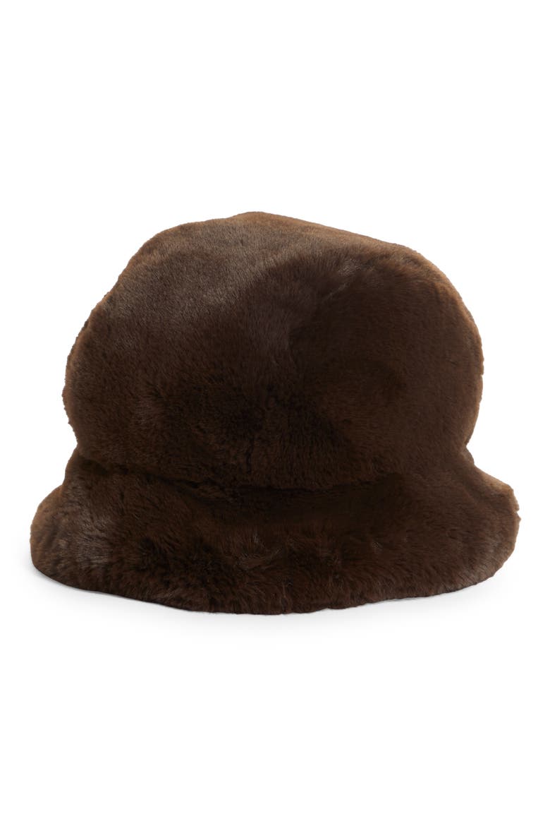 Faux Fur Bucket Hat, Main, color, BROWN