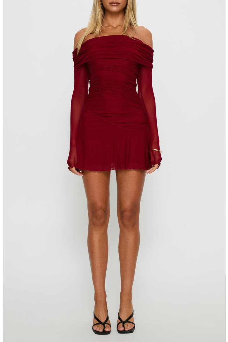 Koki Long Sleeve Off the Shoulder Minidress, Main, color, RED