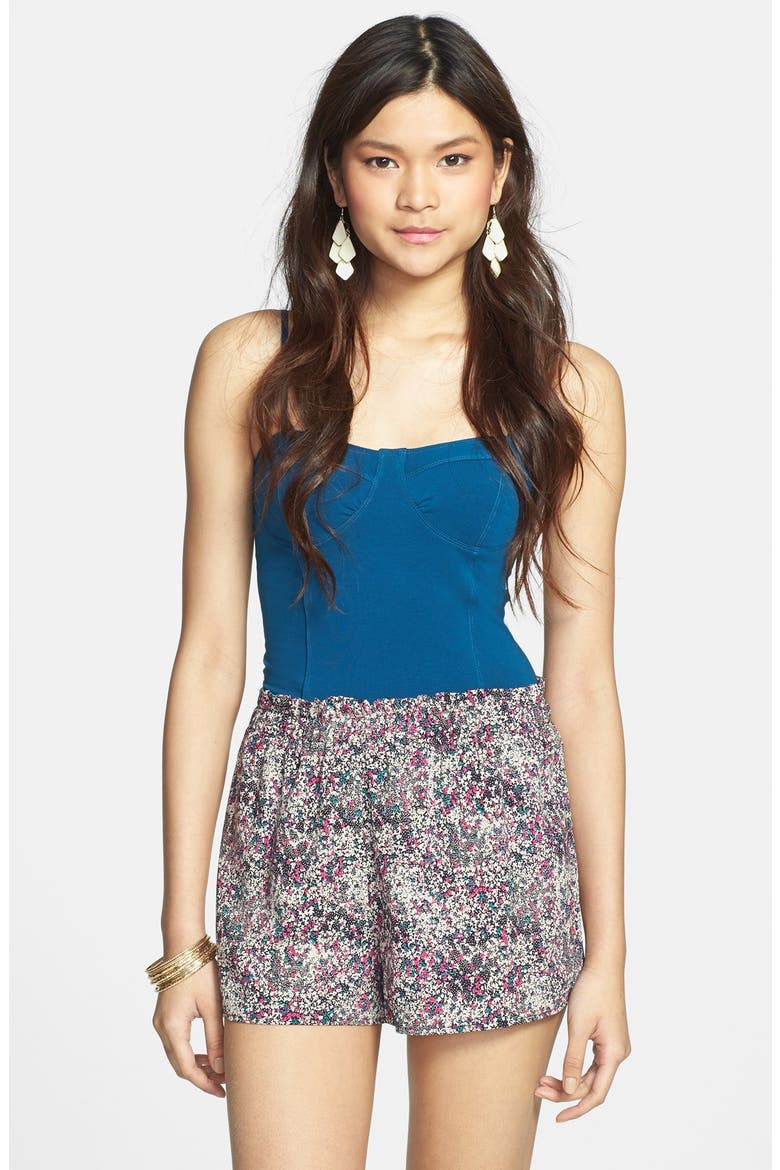 Print High Waist Woven Shorts, Main, color, NAVY