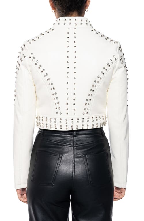 Azalea Wang Studded Faux Leather Crop Moto Jacket In White